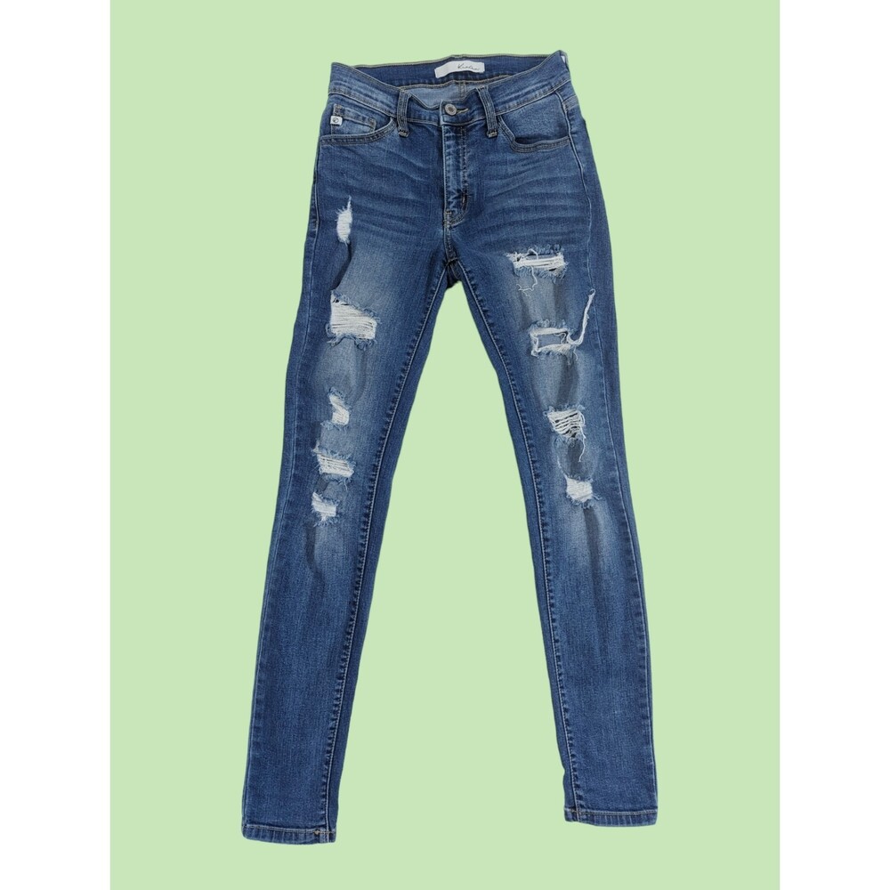 Kancan Jeans W5 26 Skinny Leg Women's Stretch‎ Distressed Medium Wash Denim